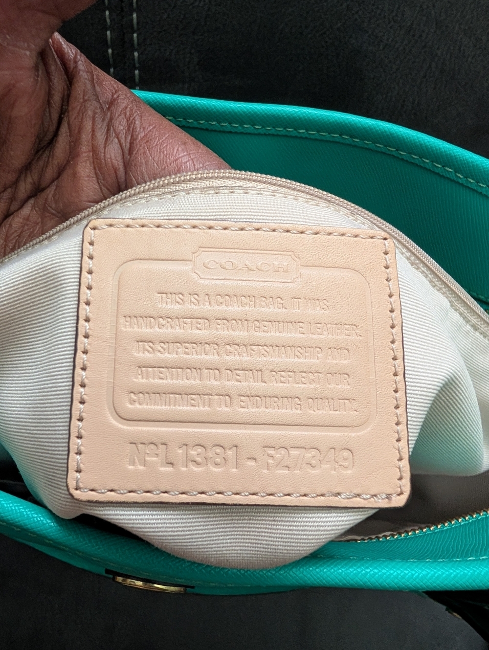 Coach Peyton Turquoise Tote with Gold Accent - Picture 13 of 13